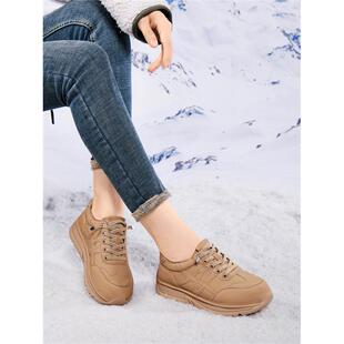真皮软底平底鞋冬季2025年新款百搭加绒松紧带保暖轻便运动休闲鞋