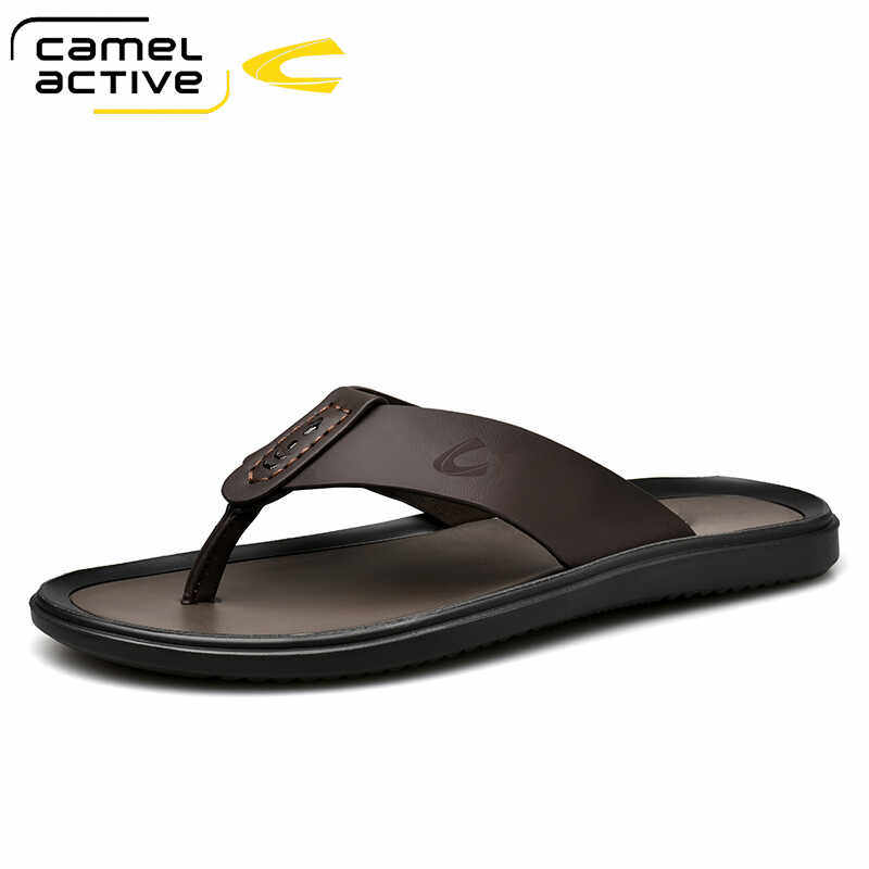 德国骆驼动感夏季凉拖鞋男真皮人字拖潮户外开车凉鞋沙滩鞋夏外穿