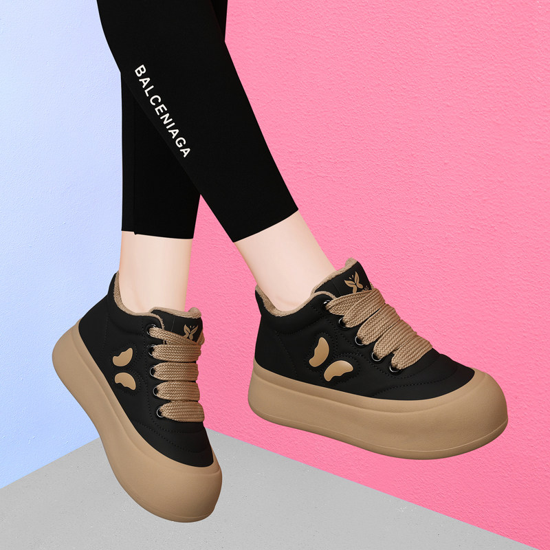 加绒软皮大头鞋女2025冬