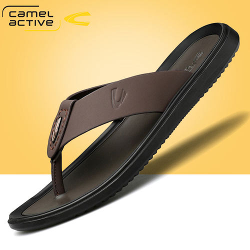 德国骆驼动感人字拖男防滑防臭网红真皮男士拖鞋夏外穿夏季凉拖鞋