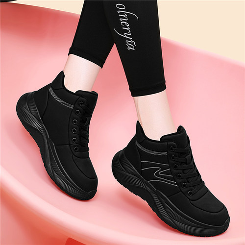 黑色厚底加绒老爹鞋女款2