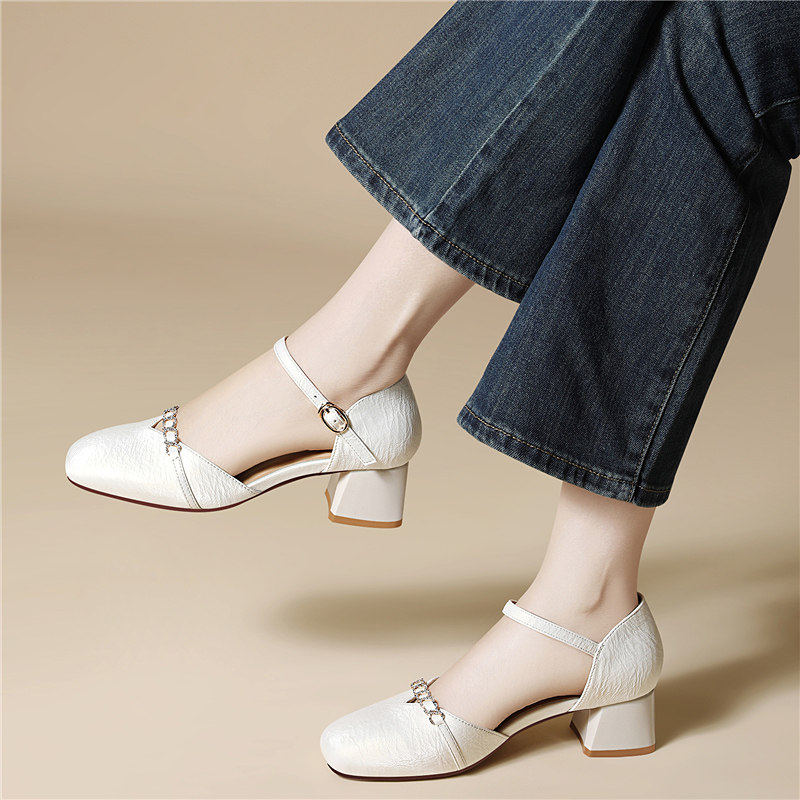 品牌法式包头凉鞋女款2026新款夏季配裙子中跟粗跟单鞋玛丽珍鞋子