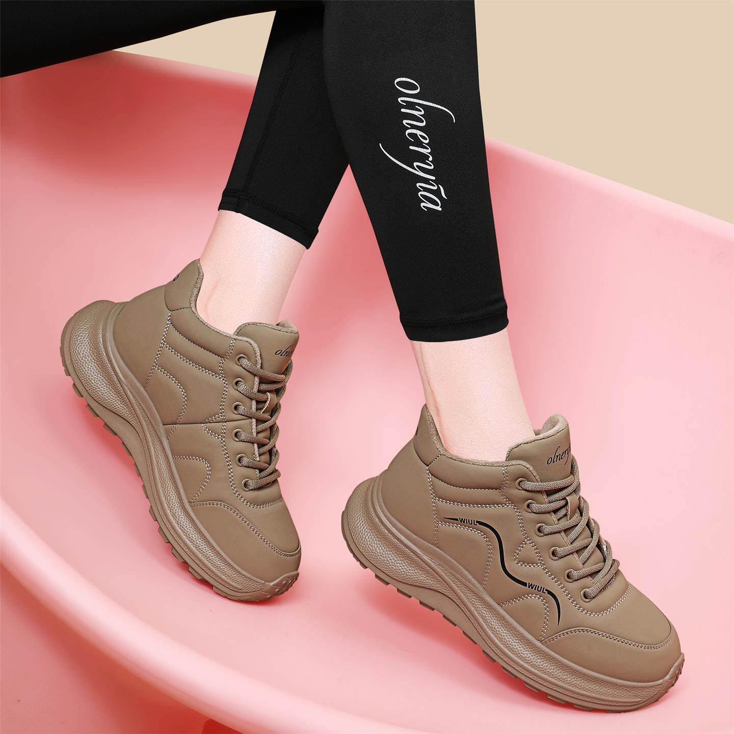 金丝兔2025时尚百搭运动休闲鞋轻便系带保暖运动鞋加绒加棉女鞋冬