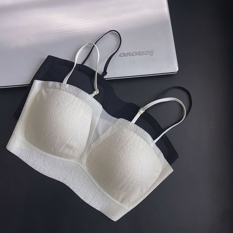 一字肩性感无痕吊带内衣女薄款果冻条大胸显小抹胸式美背心文胸罩