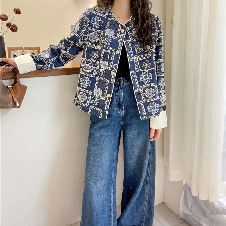 新中式重工刺绣亮片牛仔外套女2025早春新款欧货女装宽松国风外套