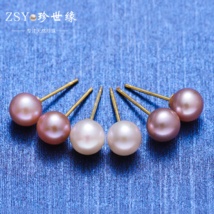 珍世緣 耳環(huán)送女友 正圓大顆粒淡水珍珠耳釘s925銀時(shí)尚 珠寶