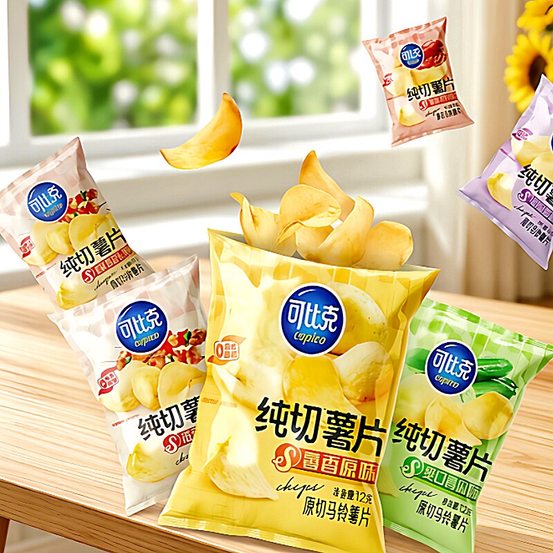 可比克超值5连包实惠装薯片黄瓜味番茄味烧烤味袋装追剧零食休闲