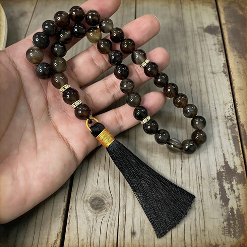 回族手链33颗玛瑙冰透流苏念珠