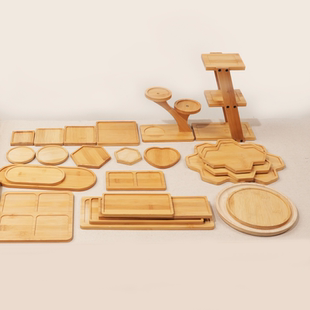 多肉花盆日式 长方圆形竹木制烧烤餐饮茶DIY马赛克拼图白胚垫托盘