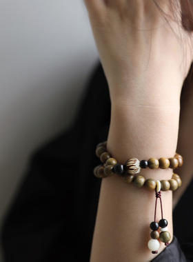 天然绿檀手串檀木手链白