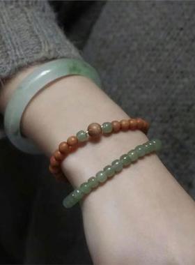 和田玉手串晴水老山檀手