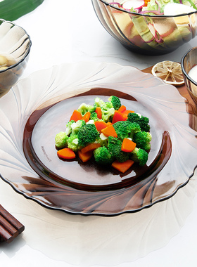 DURALEX法国欧式餐具 圆形微波炉玻璃盘子咖啡浅蓝色螺纹浅盘两只