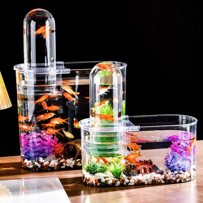 透明塑料负压鱼缸创意斗鱼缸生态造景缸水草客厅水族箱观赏乌龟缸