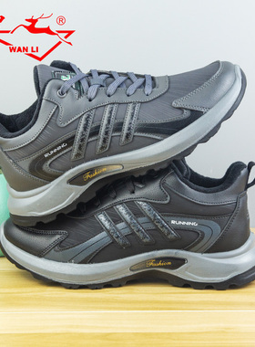 万里新款休闲运动些舒适加绒棉鞋百搭圆头系带男鞋SJT5186