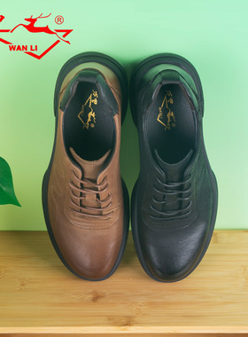 万里商务休闲鞋百搭圆头系带真皮鞋轻奢正装低帮男鞋HGT1116