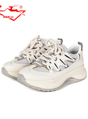 万里新款休闲运动女鞋日常穿厚底通勤鞋百搭系带圆头单鞋BET2233