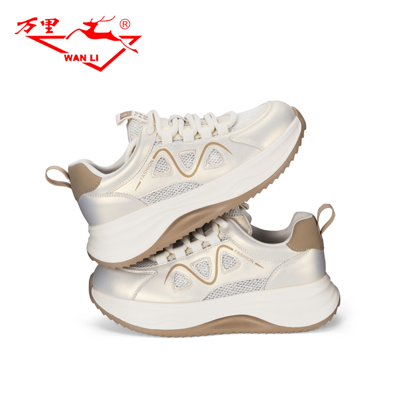 万里新款休闲女鞋时尚舒适透气单鞋系带圆头通勤运动鞋BET2285