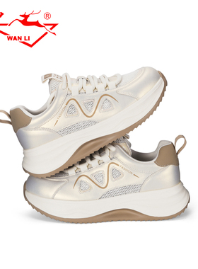 万里新款休闲女鞋时尚舒适透气单鞋系带圆头通勤运动鞋BET2285