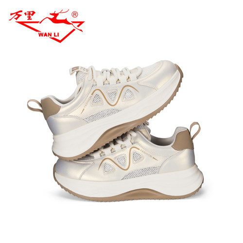 万里新款休闲女鞋时尚舒适透气单鞋系带圆头通勤运动鞋BET2285