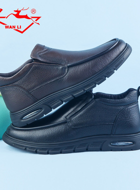 万里新款商务休闲鞋真皮舒适低跟加绒棉鞋一脚蹬男鞋SET5210