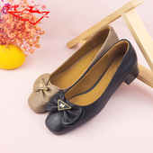 万里新款 SCT2862 蝴蝶结舒适一脚蹬粗跟通勤工作鞋 真皮女鞋 时尚