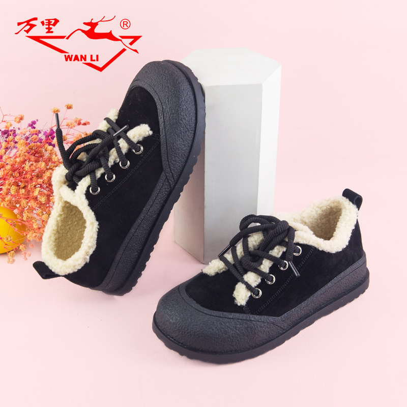 万里冬季休闲鞋真皮加绒女鞋
