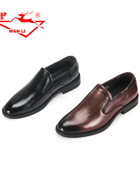 万里新款商务休闲鞋真皮轻奢舒适一脚蹬单鞋百搭圆头男鞋BET1249