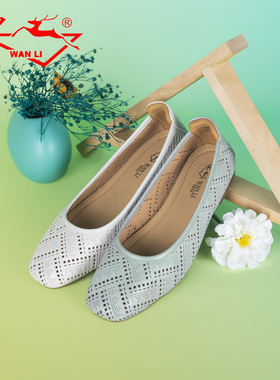 万里新款浅口单鞋舒适套脚复古休闲鞋真皮百搭低跟女鞋HMT256