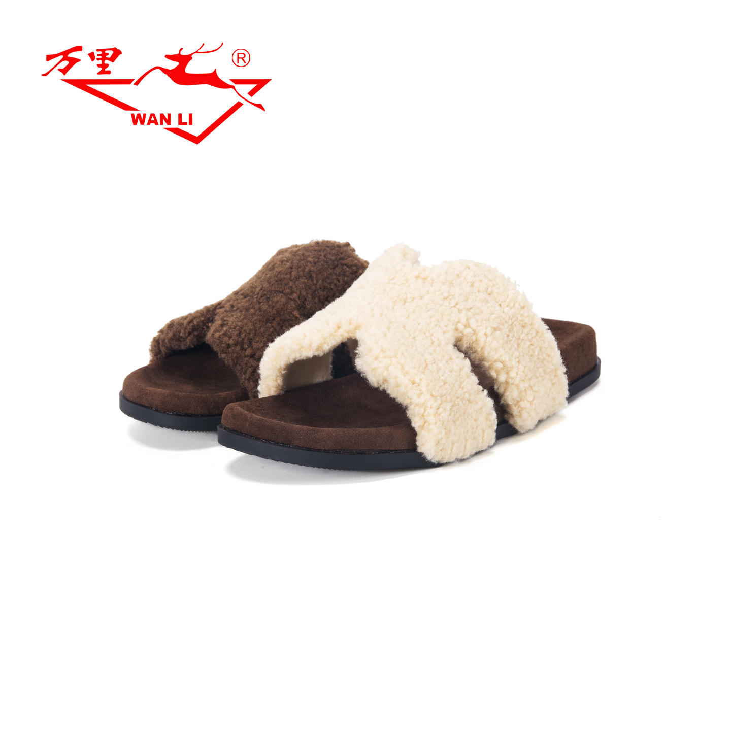 万里秋冬新款女士休闲鞋舒适平底毛毛鞋复古居家棉拖鞋BG-45