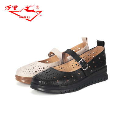 万里新款真皮单鞋韩式玛丽珍女鞋夏季凉鞋一字扣休闲鞋BMT2260