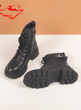 万里时尚马丁靴英伦风厚底粗跟侧拉链加绒棉靴短筒靴HMT660
