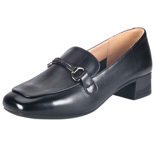 万里新款简约复古休闲鞋百搭粗跟一脚蹬真皮通勤女鞋HDT2148