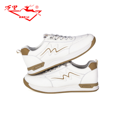 万里新款女单鞋舒适平底休闲鞋百搭系带运动鞋圆头小白鞋BET2229