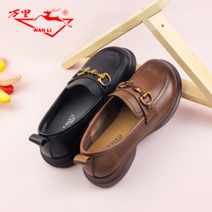 厚底复古单鞋 真皮百搭粗跟套脚女鞋 SRT2646 英伦风乐福鞋 万里新款