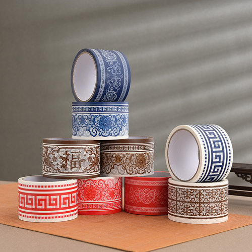 中国风胶带贴纸自粘彩色青花边框