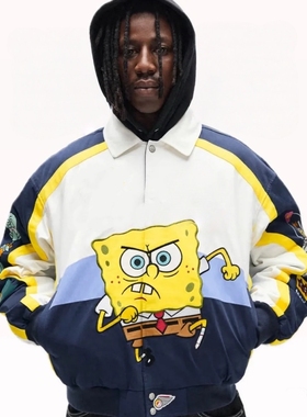 FCG＆联名SS25TrackJacket海绵宝宝卡通印花图案徽标刺绣赛车夹克