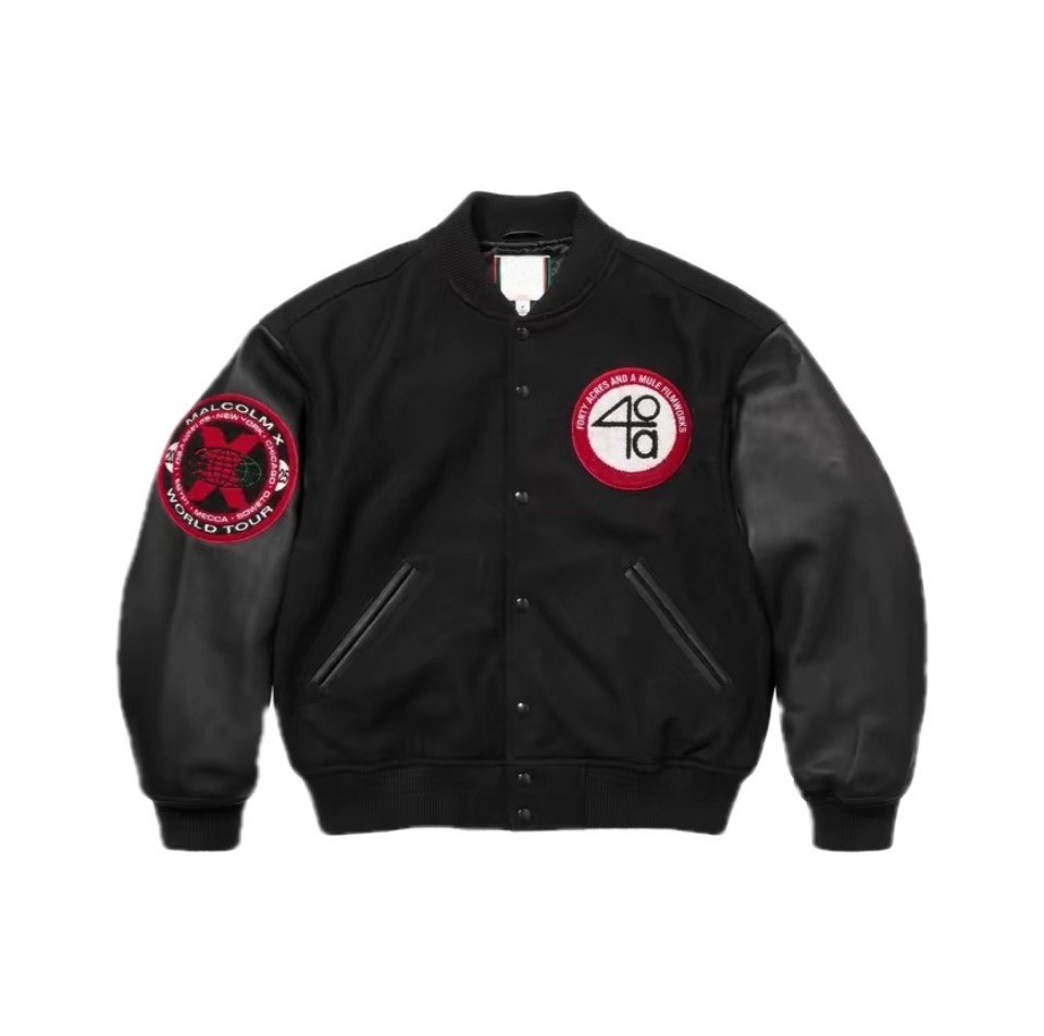 FCG＆SS25联名Varsity Jacket徽章刺绣皮袖立领夹克棒球服外套