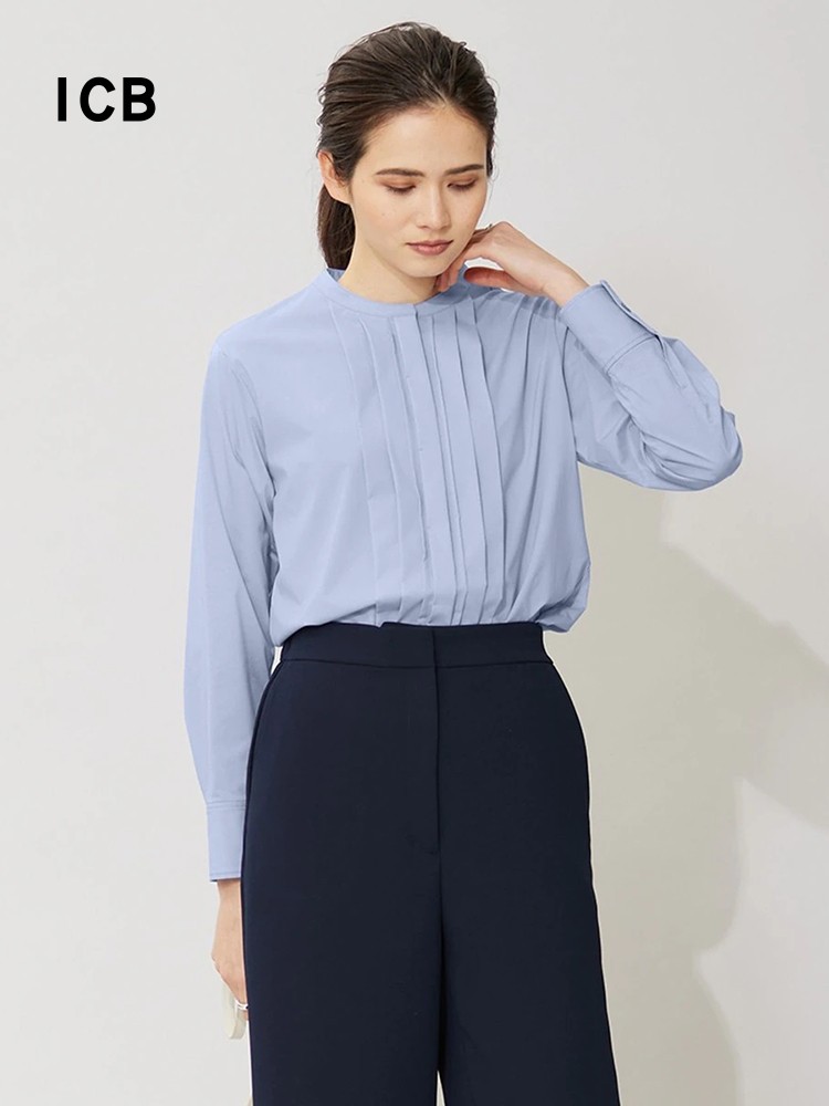 棉混纺立领长袖针织衬衣商场同款