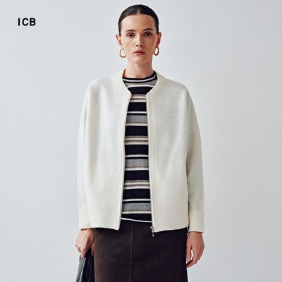 纯羊毛立领针织毛衣开衫商场同款