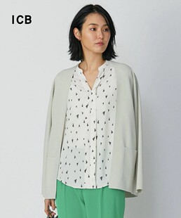 上衣商场同款 ICB日系春季 无扣线衫 混纺针织开衫 通勤职业OL直筒版