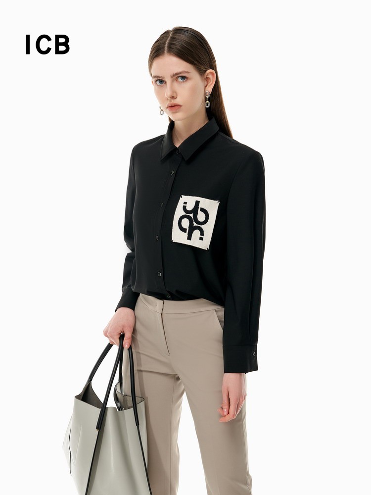 羊毛混纺小方领长袖衬衣商场同款