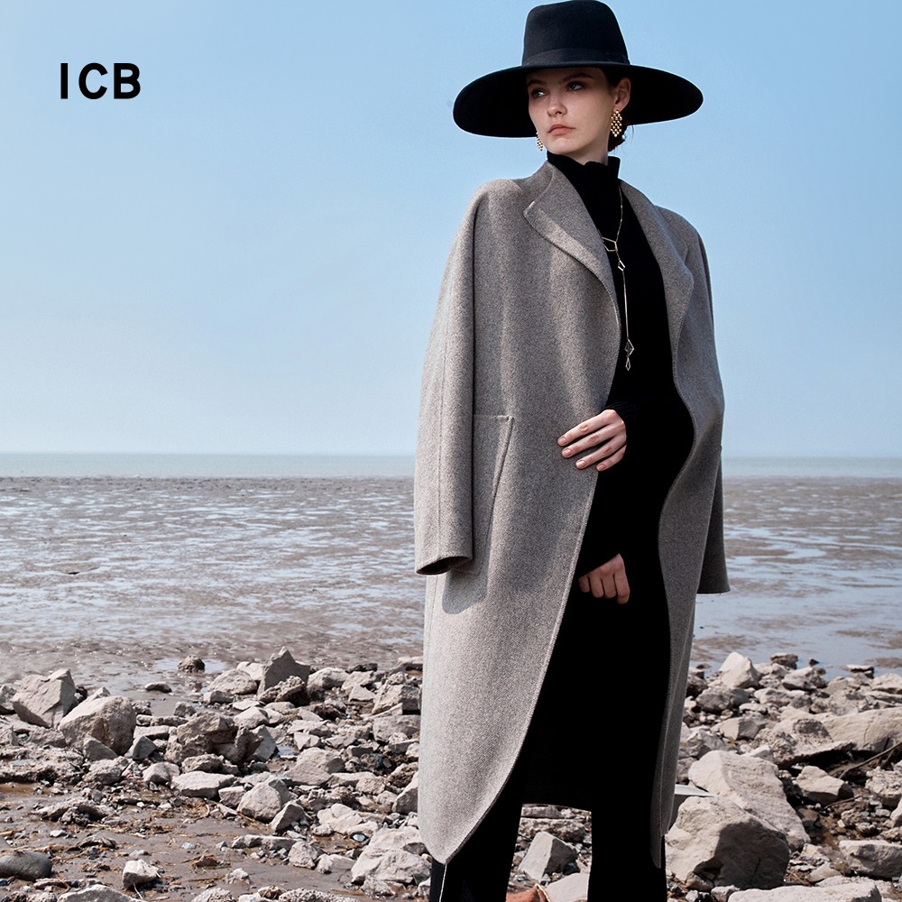 羊毛羊绒混纺人字纹大衣商场同款