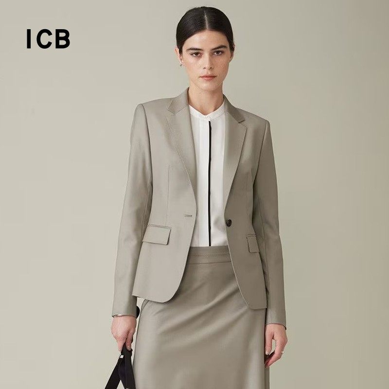 ICB日系春季通勤职业OL修身羊毛混纺一粒扣西装外套西服商场同款
