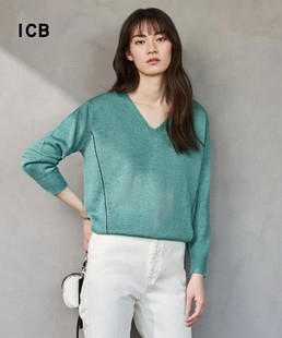 商场同款 ICB日系春季 内搭打底线衫 混纺V领套头薄针织衫 通勤宽松版