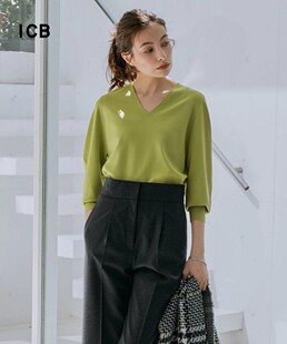 通勤修身 商场同款 版 打底内搭线衫 混纺V领套头针织衫 ICB日系春季