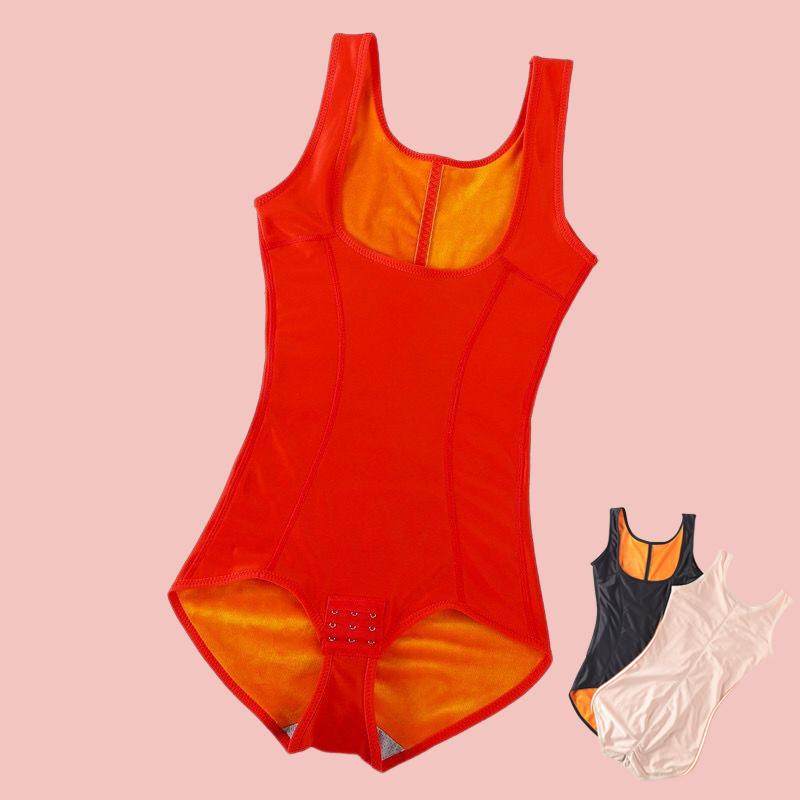 新款大红色塑身衣女秋冬季加绒保暖背心排扣收腹束腰提臀美连体衣
