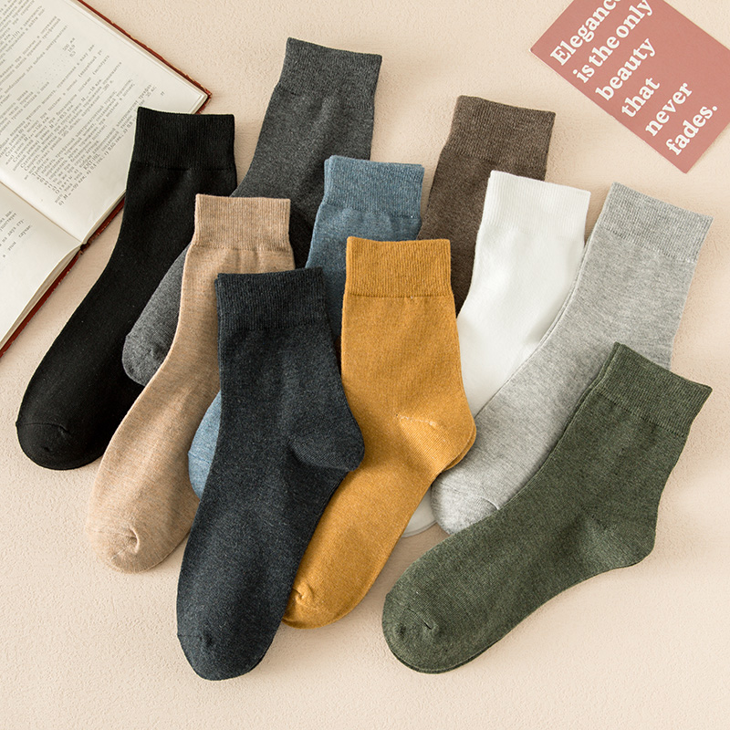 诸暨袜子男士中筒袜秋冬季纯黑色商务男长袜透气吸汗防臭保暖男袜