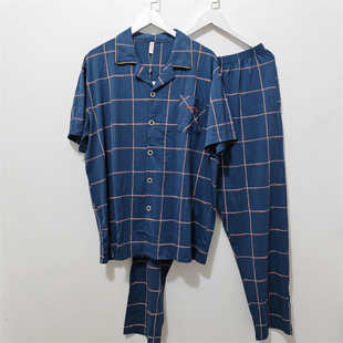 春秋 瑕疵处理 男士 睡衣套装 家居服 3XL 男翻领舒适短袖 5XL码