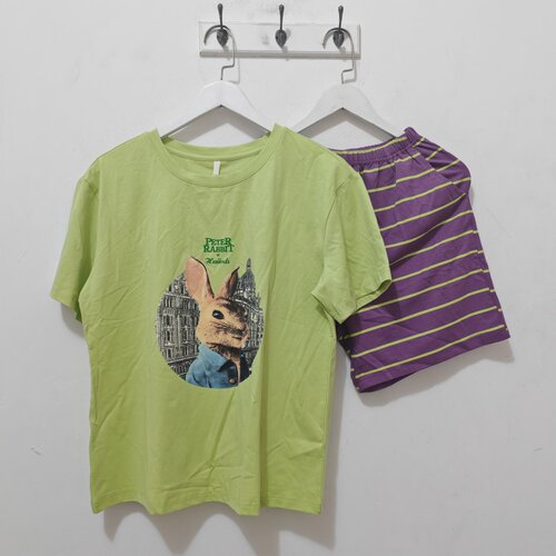 L码多姿多彩女士睡衣 夏季 女款宽松舒适短袖短裤睡衣套装家居服