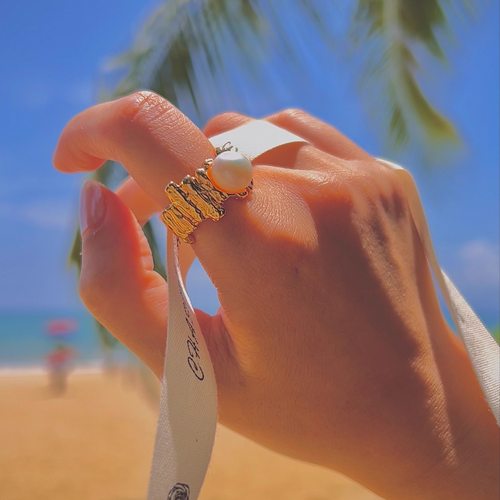 安妮 法式复古珍珠开口戒指925银镀金ins风宽戒CHASING CHARLOTTE